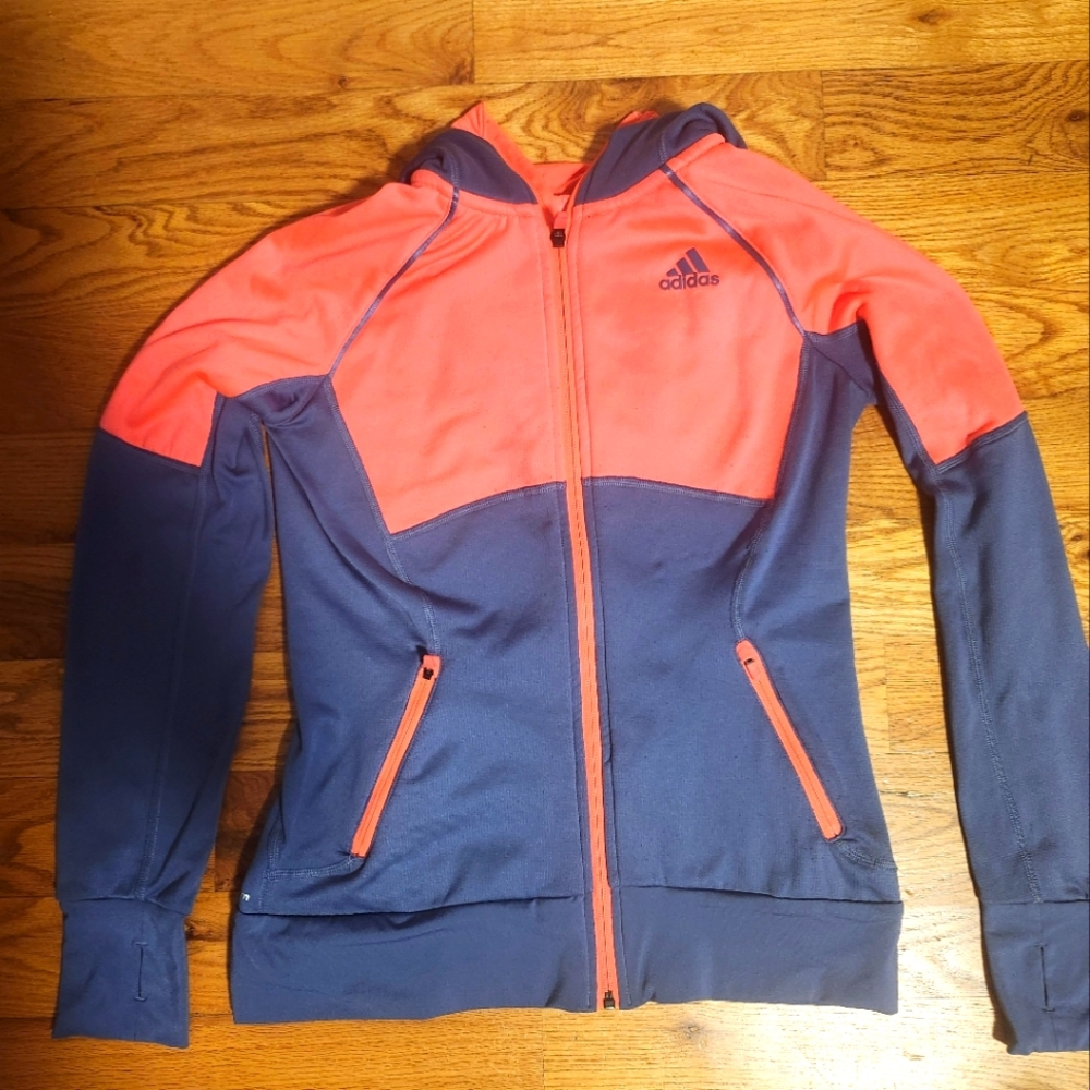 Adidas Bright Coral and Navy Hoodie